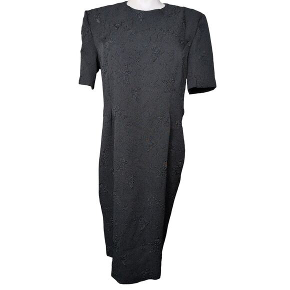 Vintage 3D Floral Midi Dress 16 Minimalist Classic Modest Demure Church Office - Picture 1 of 5